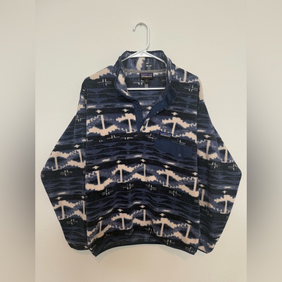 Patagonia Printed Synchilla Snap-T Stone Blue Aztec Print Medium - Picture 2 of 5